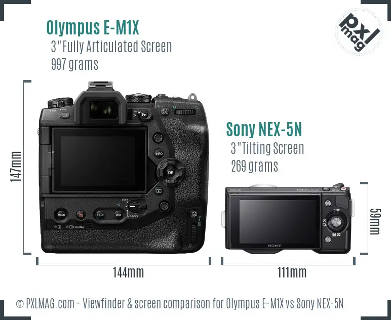Olympus E-M1X vs Sony NEX-5N Screen and Viewfinder comparison