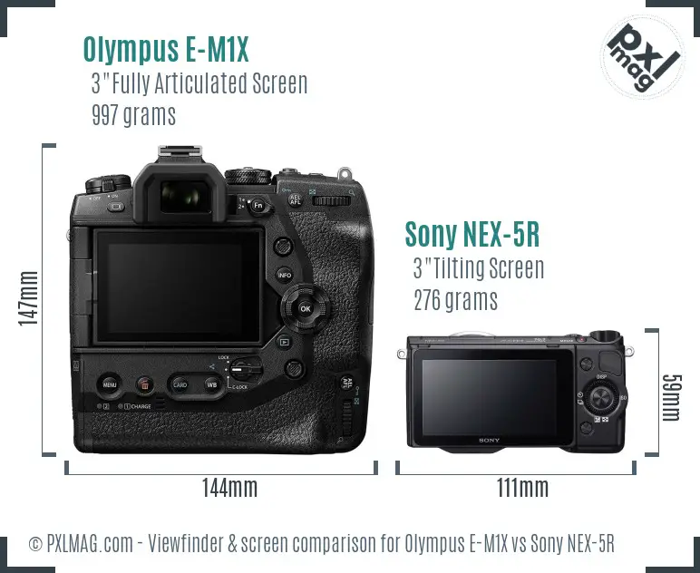 Olympus E-M1X vs Sony NEX-5R Screen and Viewfinder comparison