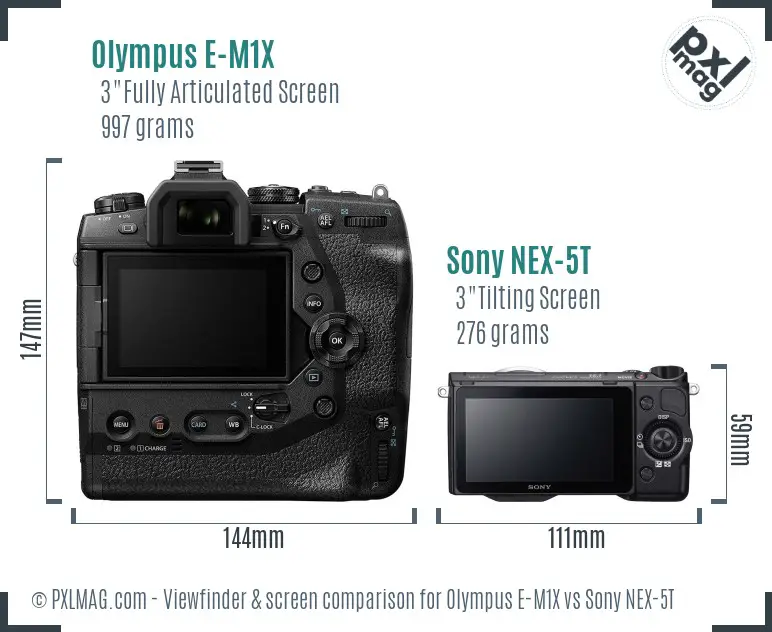 Olympus E-M1X vs Sony NEX-5T Screen and Viewfinder comparison