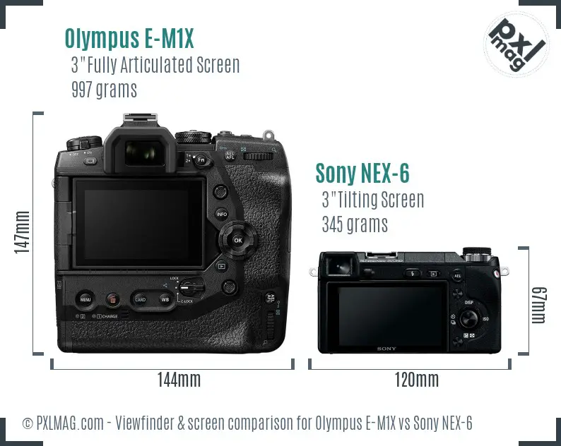 Olympus E-M1X vs Sony NEX-6 Screen and Viewfinder comparison