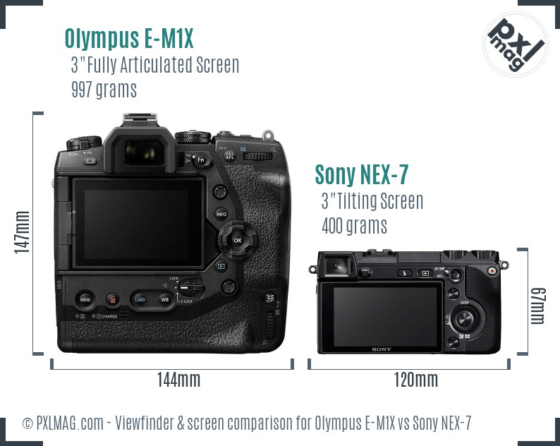 Olympus E-M1X vs Sony NEX-7 Screen and Viewfinder comparison