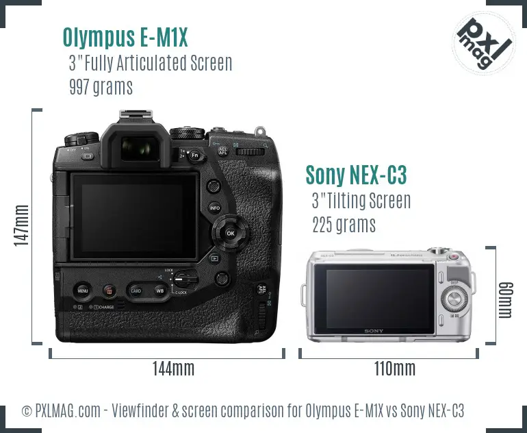 Olympus E-M1X vs Sony NEX-C3 Screen and Viewfinder comparison