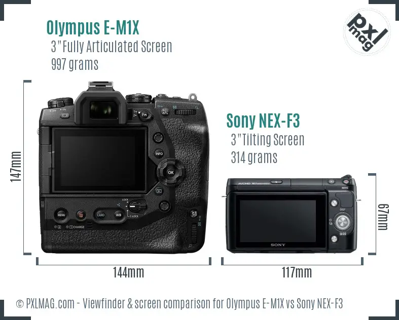 Olympus E-M1X vs Sony NEX-F3 Screen and Viewfinder comparison