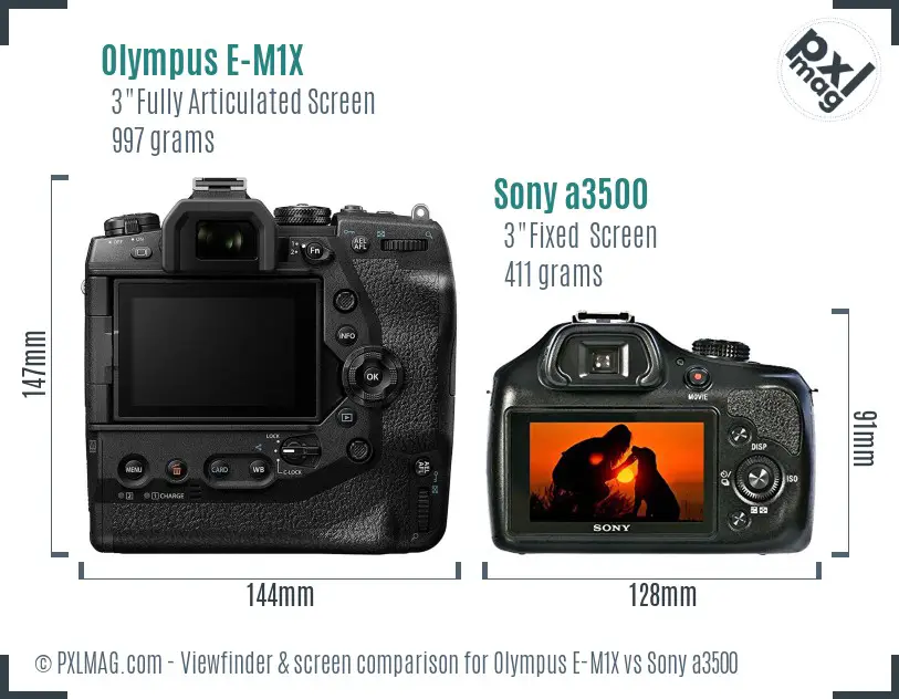 Olympus E-M1X vs Sony a3500 Screen and Viewfinder comparison
