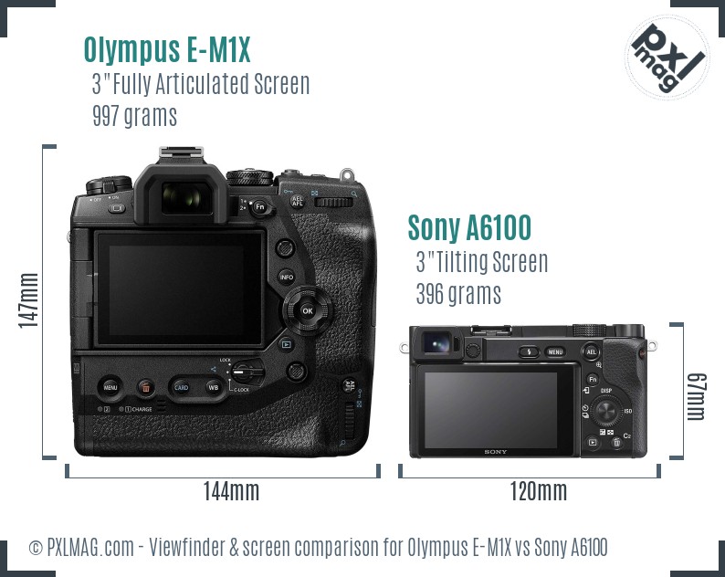 Olympus E-M1X vs Sony A6100 Screen and Viewfinder comparison
