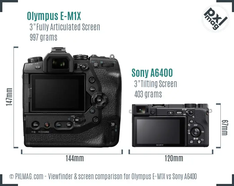 Olympus E-M1X vs Sony A6400 Screen and Viewfinder comparison