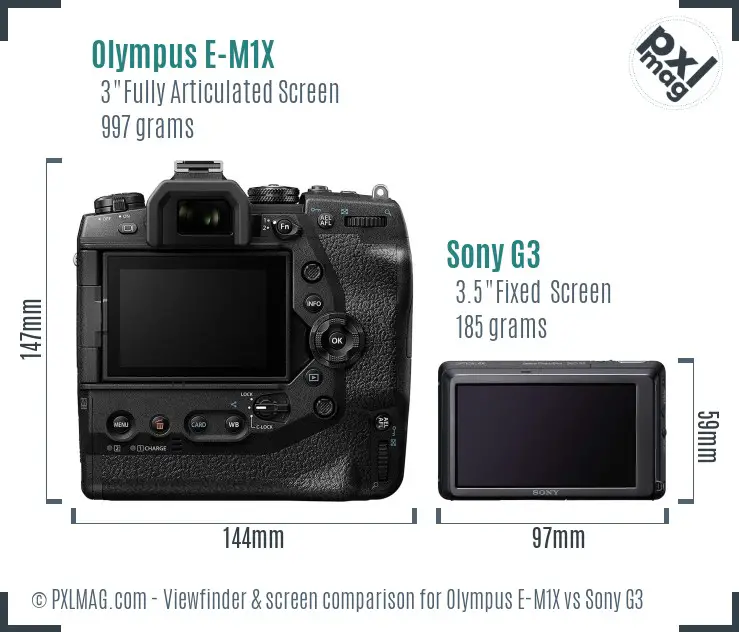 Olympus E-M1X vs Sony G3 Screen and Viewfinder comparison