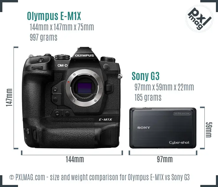 Olympus E-M1X vs Sony G3 size comparison