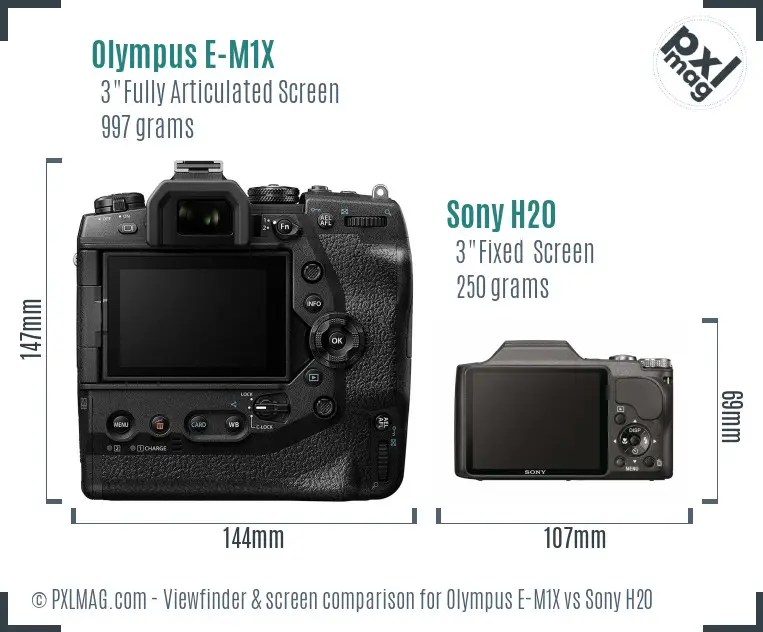 Olympus E-M1X vs Sony H20 Screen and Viewfinder comparison