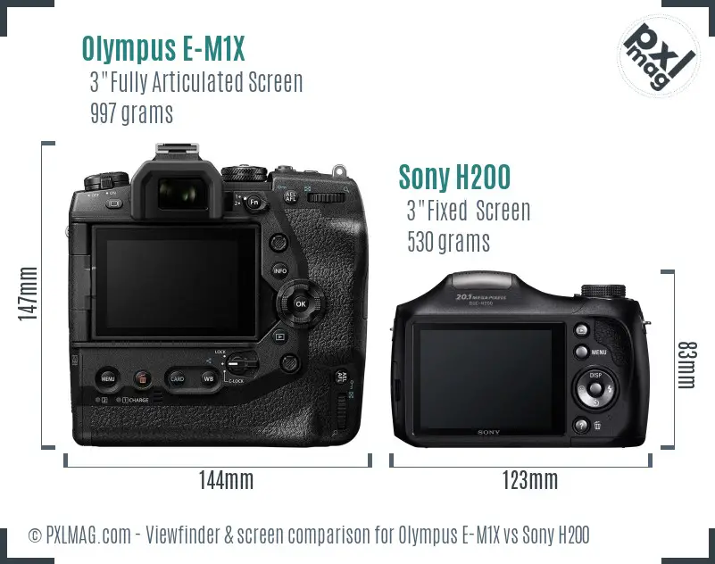 Olympus E-M1X vs Sony H200 Screen and Viewfinder comparison