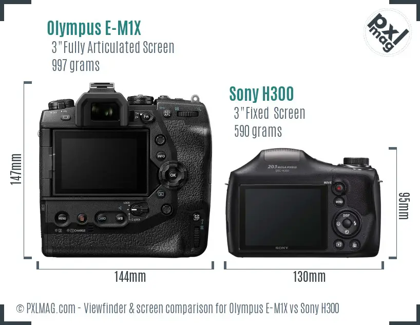 Olympus E-M1X vs Sony H300 Screen and Viewfinder comparison