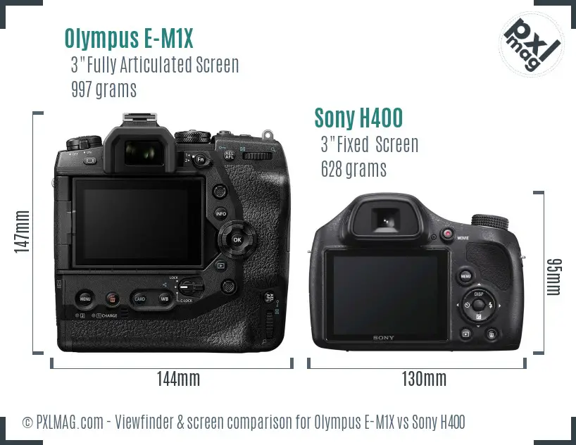 Olympus E-M1X vs Sony H400 Screen and Viewfinder comparison