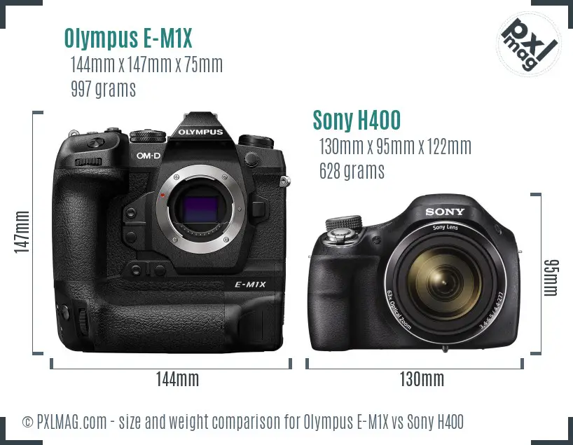 Olympus E-M1X vs Sony H400 size comparison