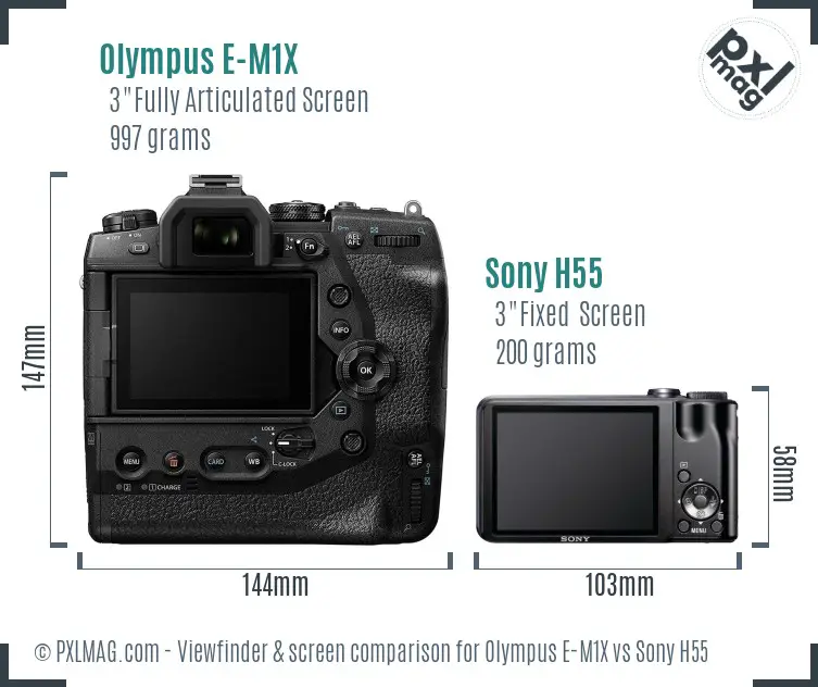 Olympus E-M1X vs Sony H55 Screen and Viewfinder comparison