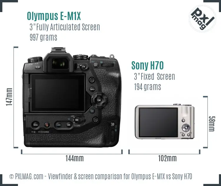 Olympus E-M1X vs Sony H70 Screen and Viewfinder comparison