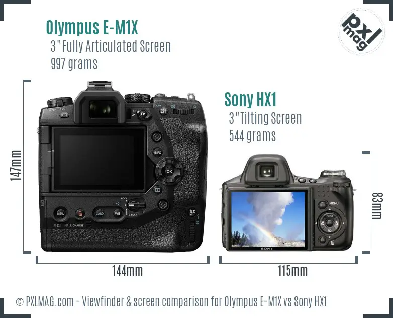 Olympus E-M1X vs Sony HX1 Screen and Viewfinder comparison