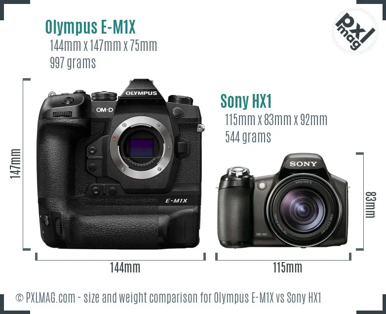 Olympus E-M1X vs Sony HX1 size comparison