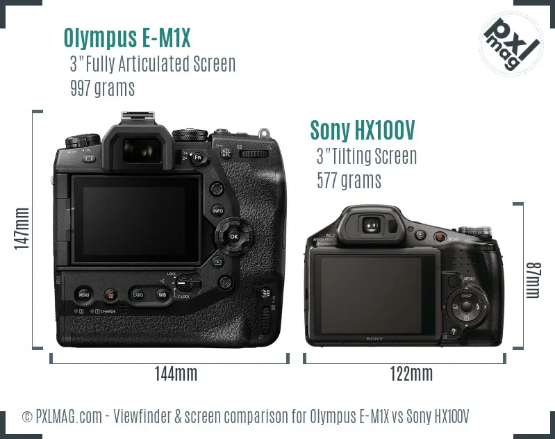 Olympus E-M1X vs Sony HX100V Screen and Viewfinder comparison