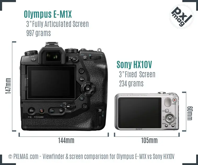 Olympus E-M1X vs Sony HX10V Screen and Viewfinder comparison