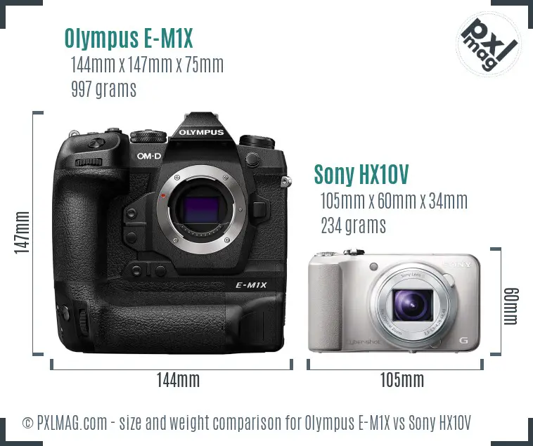 Olympus E-M1X vs Sony HX10V size comparison
