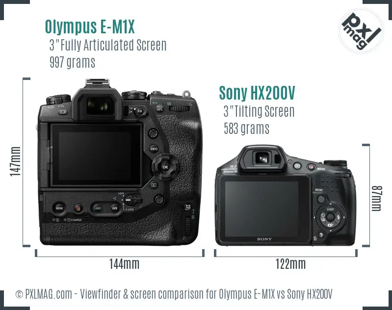 Olympus E-M1X vs Sony HX200V Screen and Viewfinder comparison