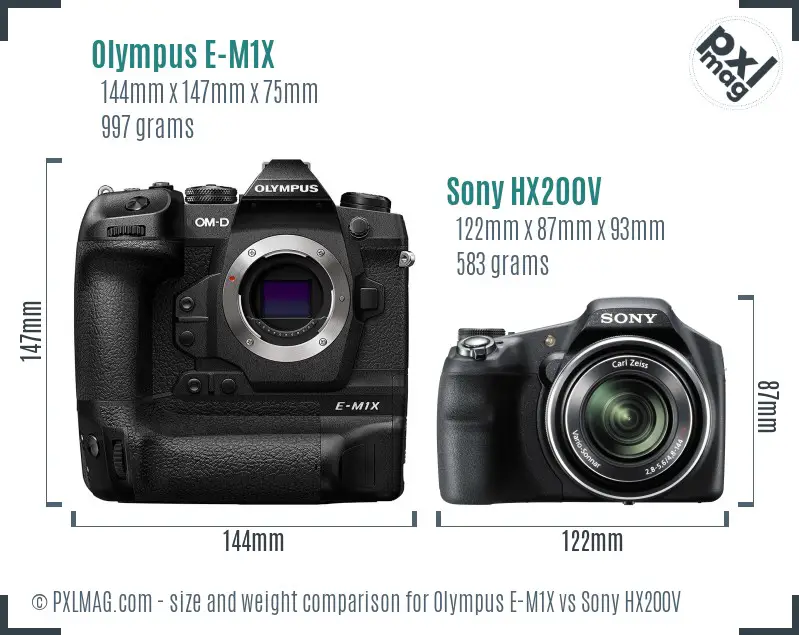 Olympus E-M1X vs Sony HX200V size comparison