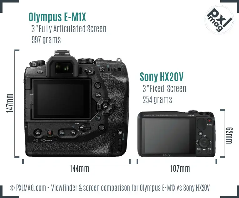 Olympus E-M1X vs Sony HX20V Screen and Viewfinder comparison