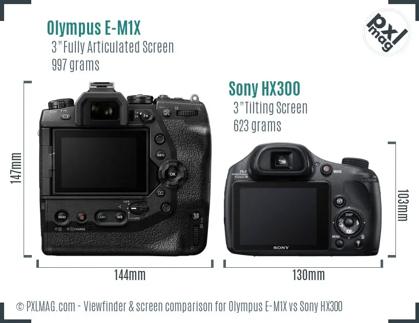 Olympus E-M1X vs Sony HX300 Screen and Viewfinder comparison