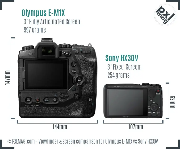 Olympus E-M1X vs Sony HX30V Screen and Viewfinder comparison