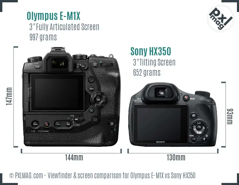Olympus E-M1X vs Sony HX350 Screen and Viewfinder comparison