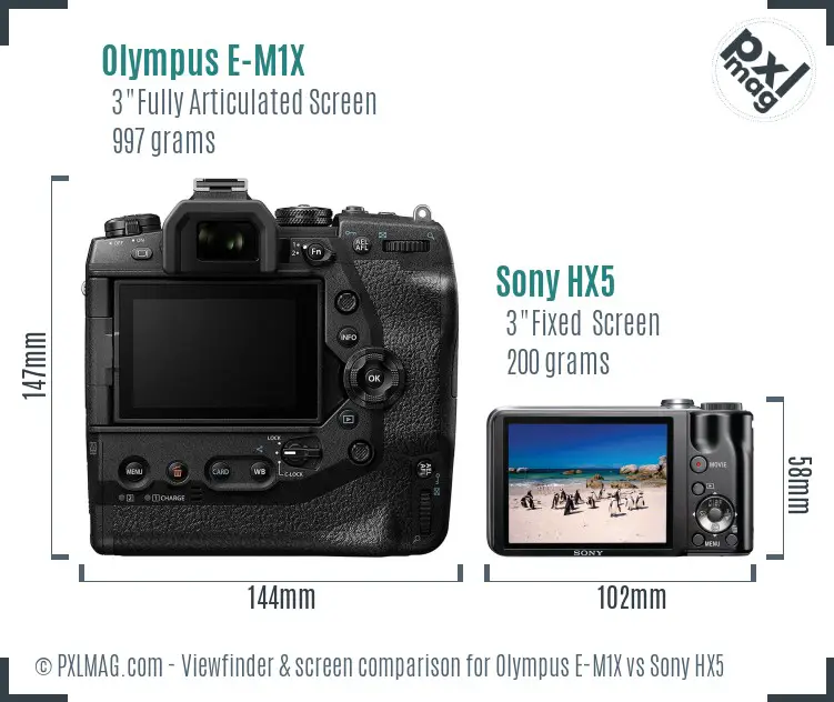 Olympus E-M1X vs Sony HX5 Screen and Viewfinder comparison
