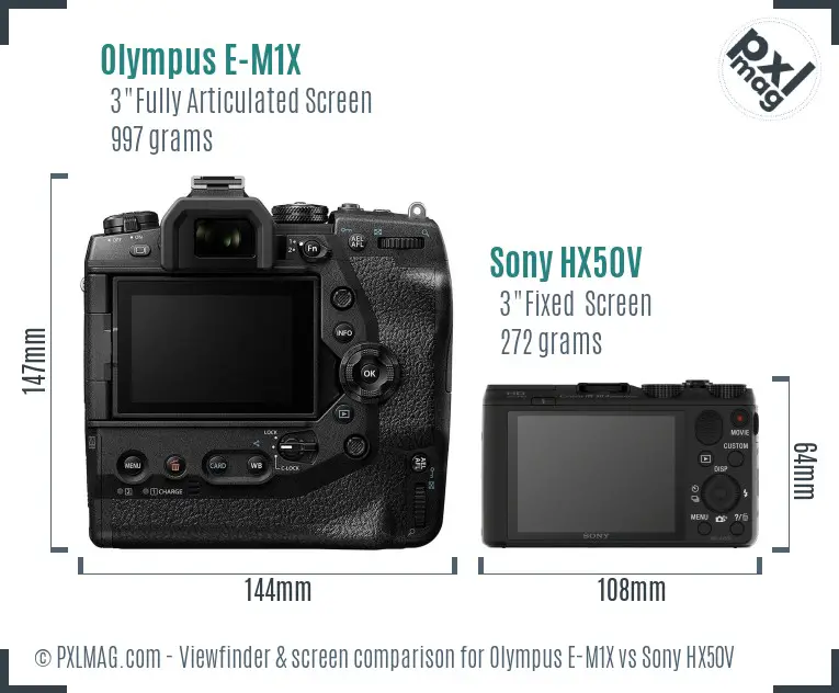 Olympus E-M1X vs Sony HX50V Screen and Viewfinder comparison