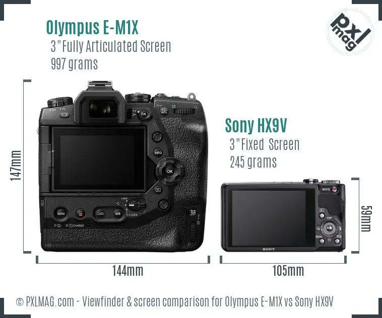 Olympus E-M1X vs Sony HX9V Screen and Viewfinder comparison