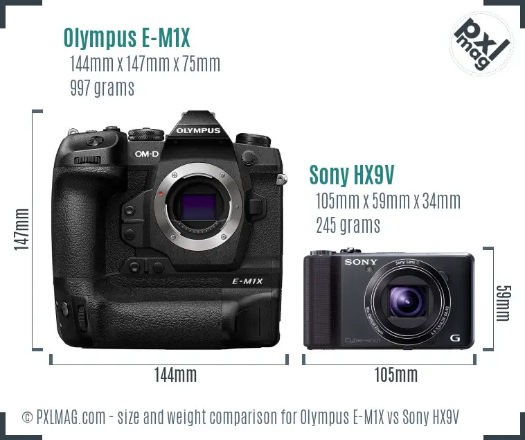 Olympus E-M1X vs Sony HX9V size comparison
