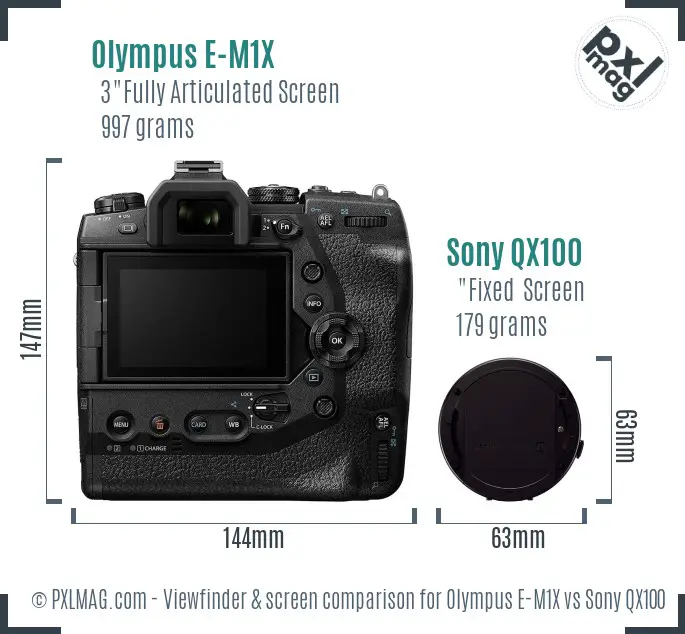 Olympus E-M1X vs Sony QX100 Screen and Viewfinder comparison