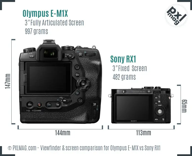 Olympus E-M1X vs Sony RX1 Screen and Viewfinder comparison