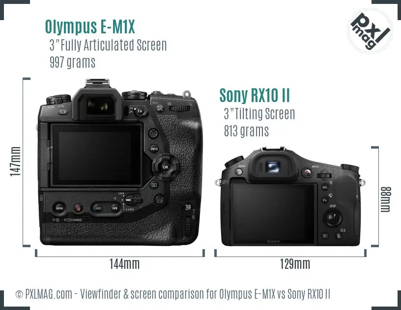 Olympus E-M1X vs Sony RX10 II Screen and Viewfinder comparison