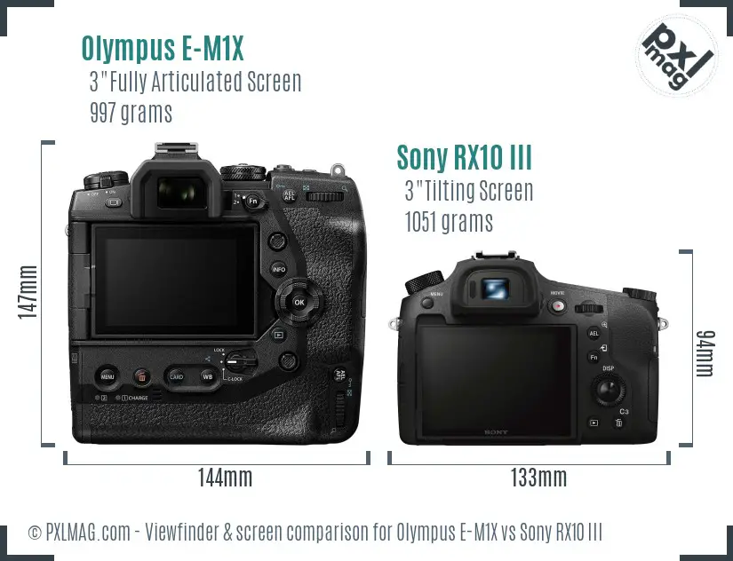 Olympus E-M1X vs Sony RX10 III Screen and Viewfinder comparison