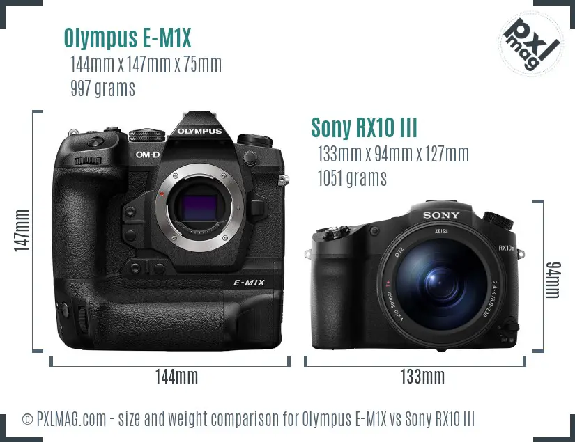 Olympus E-M1X vs Sony RX10 III size comparison