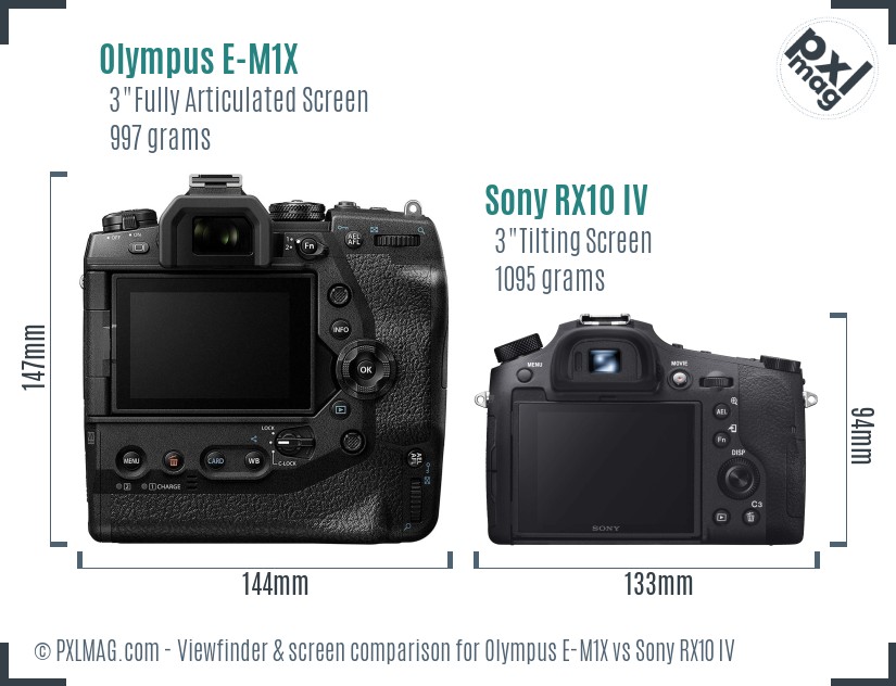 Olympus E-M1X vs Sony RX10 IV Screen and Viewfinder comparison