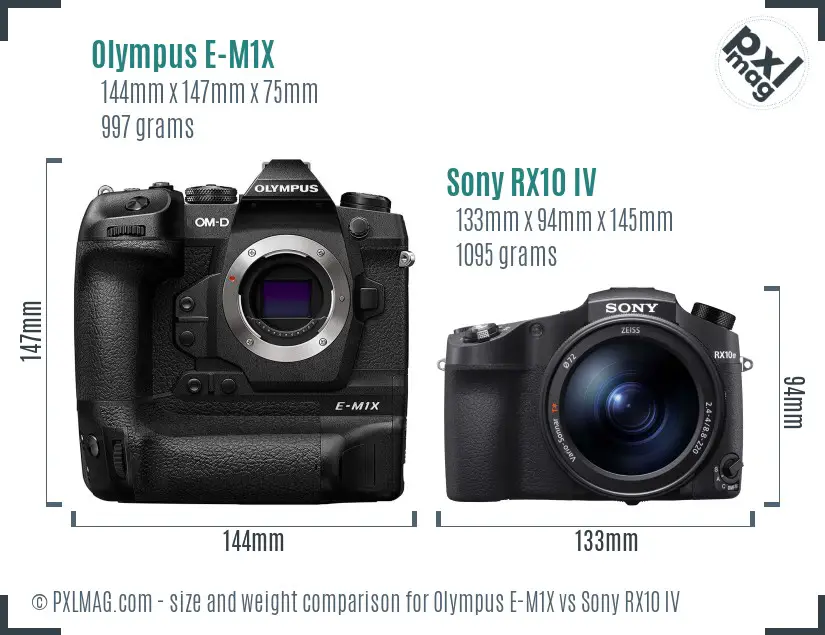 Olympus E-M1X vs Sony RX10 IV size comparison