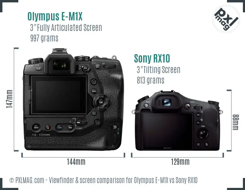 Olympus E-M1X vs Sony RX10 Screen and Viewfinder comparison