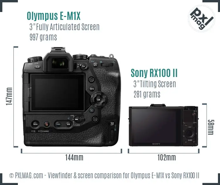 Olympus E-M1X vs Sony RX100 II Screen and Viewfinder comparison