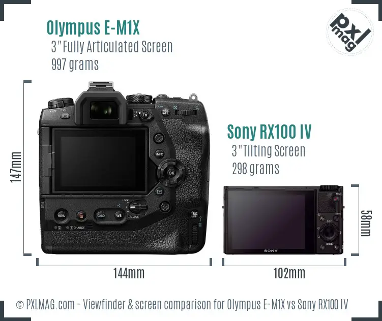 Olympus E-M1X vs Sony RX100 IV Screen and Viewfinder comparison