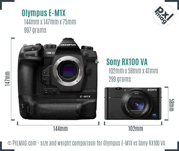 Size comparison between Olympus E-M1X and Sony RX100 VA