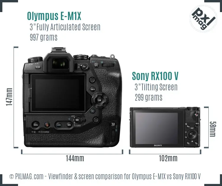 Olympus E-M1X vs Sony RX100 V Screen and Viewfinder comparison