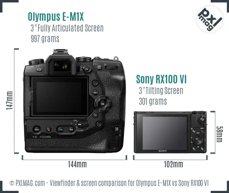 Olympus E-M1X vs Sony RX100 VI Screen and Viewfinder comparison