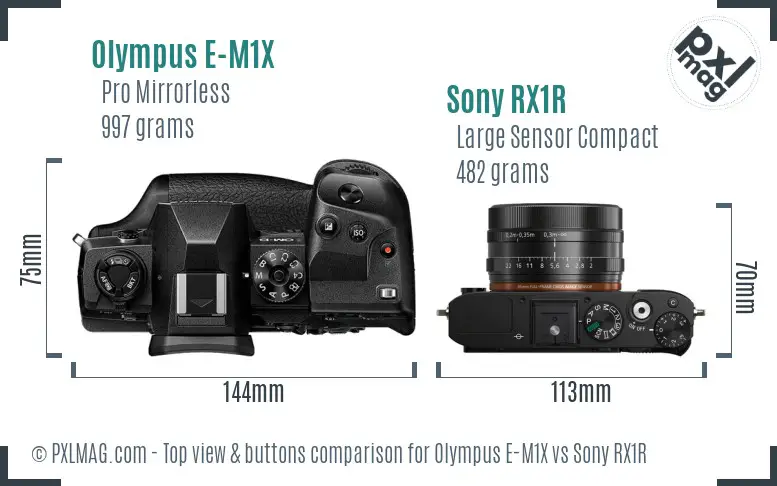 Olympus E-M1X vs Sony RX1R top view buttons comparison