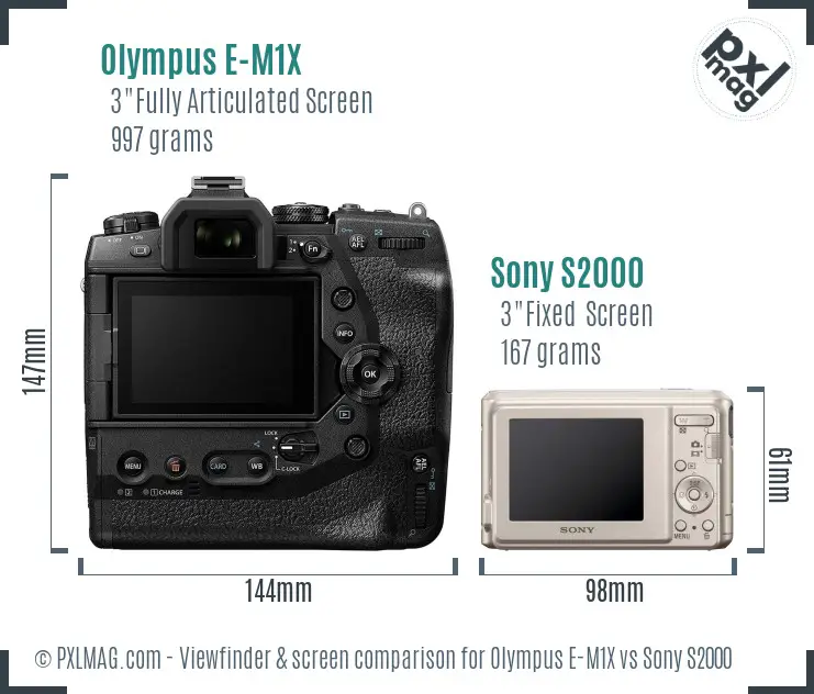 Olympus E-M1X vs Sony S2000 Screen and Viewfinder comparison