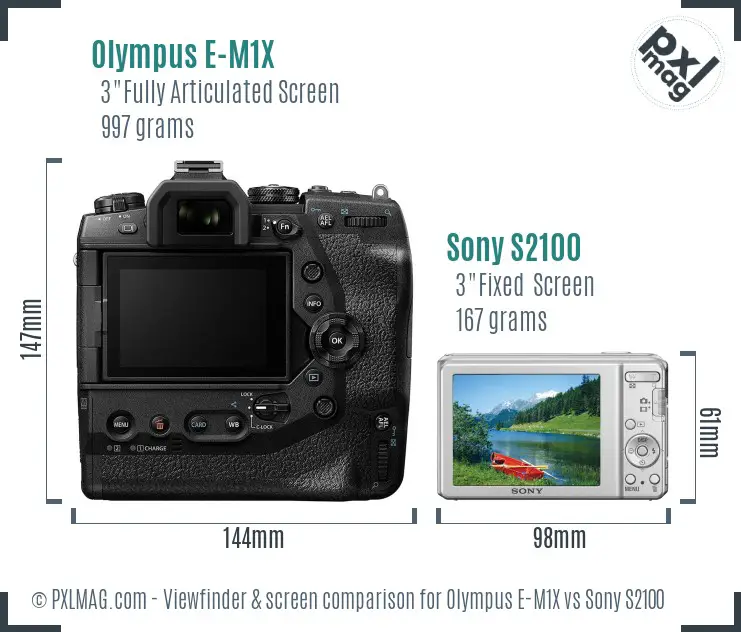 Olympus E-M1X vs Sony S2100 Screen and Viewfinder comparison Olympus E-M1X vs Sony S2100 Screen and Viewfinder comparison